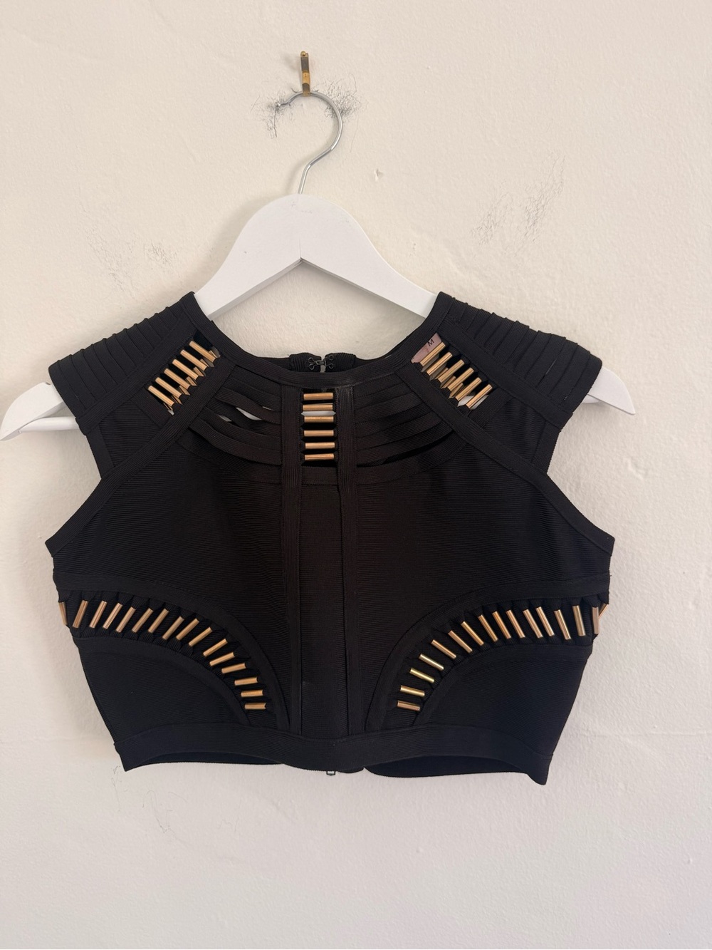 Black Crop Top with Gold Accent Studs